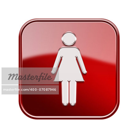 woman icon glossy red, isolated on white background