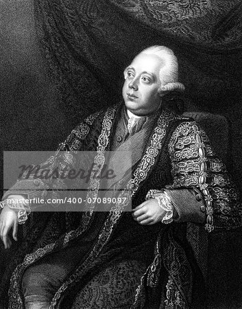 Frederick North, Lord North (1732-1792) on engraving from 1832. Prime Minister of Great Britain during 1770-1782. Engraved by W.T.Mote and published in ''Portraits of Illustrious Personages of Great Britain'',UK,1832.