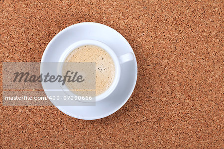 Coffee collection - Espresso with milk on cork table. Isolated on white background.
