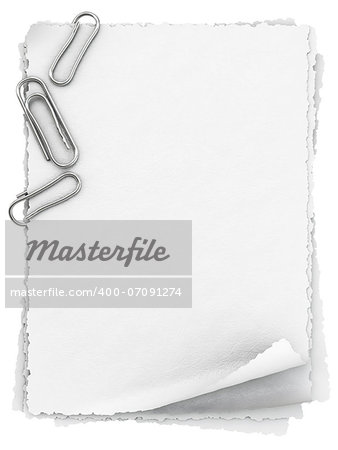paper sheets with clip. isolated on white.
