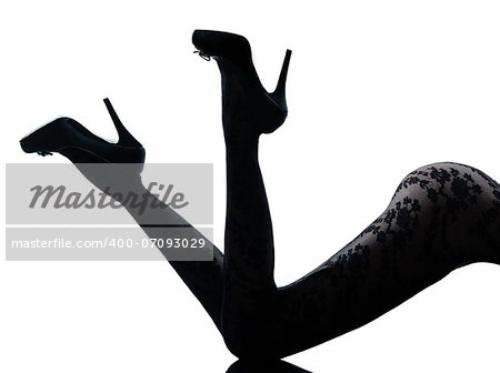 one woman legs silhouette on studio isolated white background