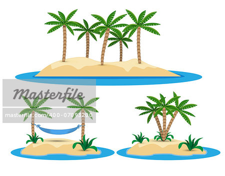 illustration of isolated island with palm trees and hammock