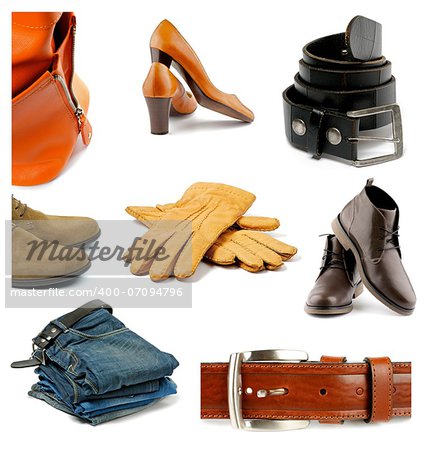 Collection of Contemporary Male and Female Clothes, Shoes and Accessories isolated on white background