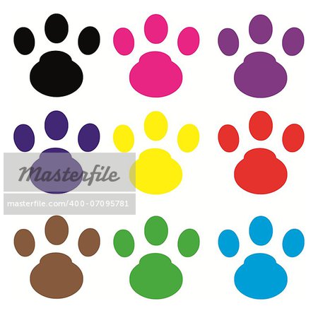 cat footprint in a variety of colors