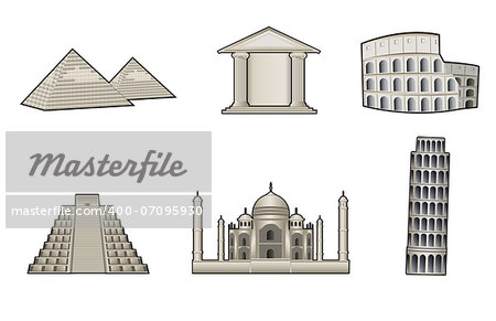 World famous landmark and monuments vector illustration