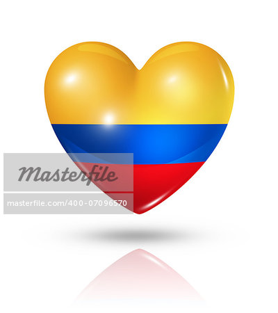 Love Colombia symbol. 3D heart flag icon isolated on white with clipping path