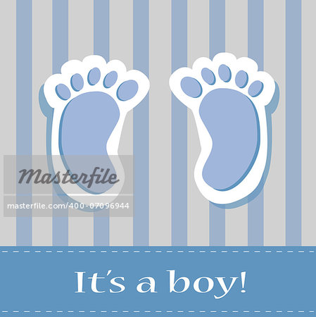 Blue baby boy feet invitation announcement