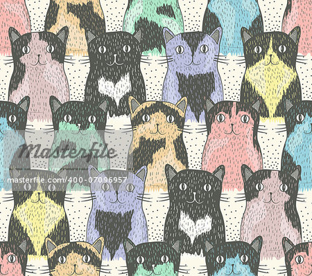 Seamless pattern with cute cats for children