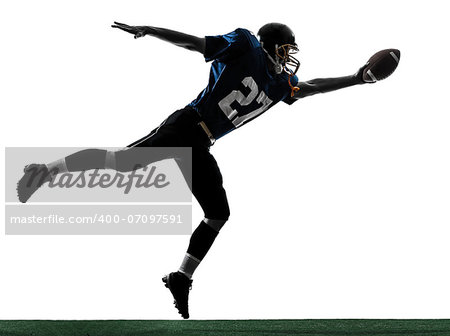 one caucasian american football player man scoring touchdown   in silhouette studio isolated on white background