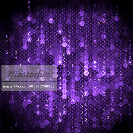 Digital Background. Pixelated Series Of Numbers Of Purple Color Falling Down.