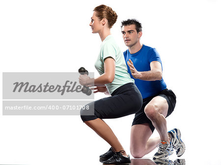 couple man and woman exercising workout on white background