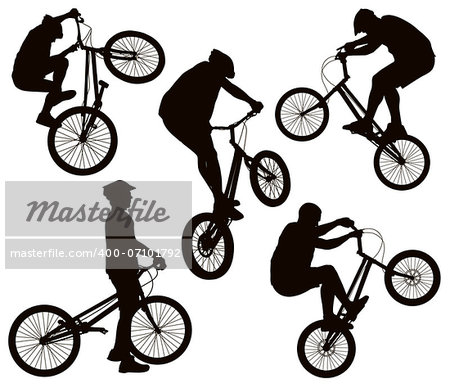 Bike trick detailed vector silhouettes set. Sports design