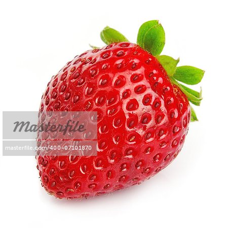 Ripe single strawberry on white background