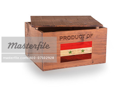 Wooden crate isolated on a white background, product of Syria