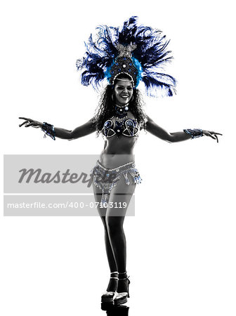 one caucasian woman samba dancer  dancing silhouette  on white background