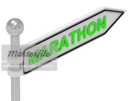 MARATHON arrow sign with letters on isolated white background