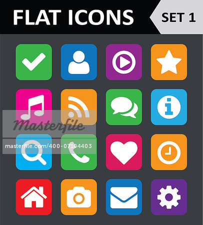 Universal Colorful Flat Icons. Set 1.