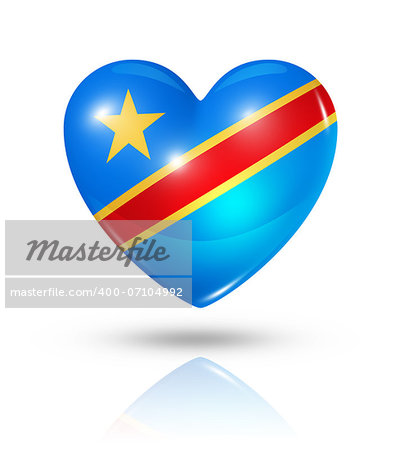 Love Democratic Republic of the Congo symbol. 3D heart flag icon isolated on white with clipping path