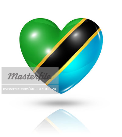 Love Tanzania symbol. 3D heart flag icon isolated on white with clipping path
