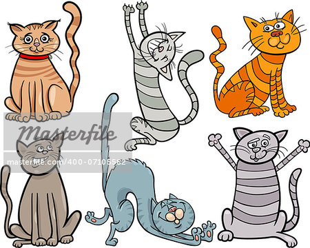 Cartoon Illustration of Cute Cats or Kittens Pet Set