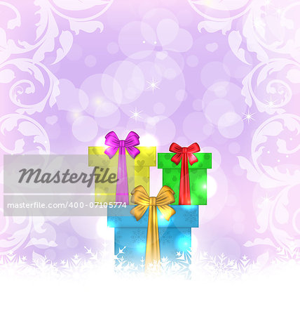 Illustration set Christmas gift boxes on light background - vector