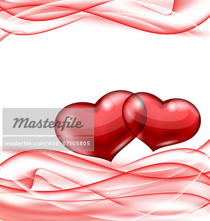 Illustration cute hearts, Valentine wavy background - vector