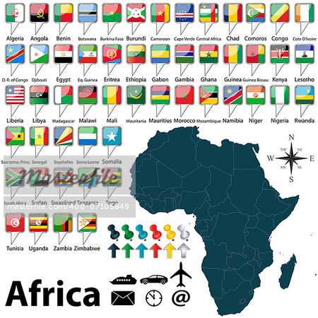 Vector of Africa set with buttons and flags on white background