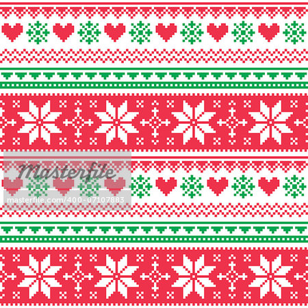 Winter vector background - scandynavian pattern with hearts and snowflakes