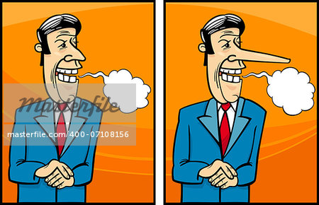 Cartoon Concept Illustration of Funny Insincere Businessman or Politician Giving a Speech