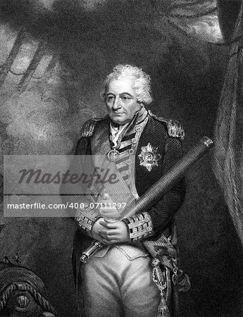 John Jervis, 1st Earl of St Vincent (1735-1823) on engraving from 1834.  Admiral in the Royal Navy and Member of Parliament in the United Kingdom. Engraved by H.Robinson and published in ''Portraits of Illustrious Personages of Great Britain'',UK,1834.