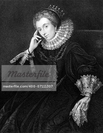 Lucy Russell, Countess of Bedford (1580-1627) on engraving from 1831. Major aristocratic patron of the arts and literature. Engraved by H.T.Ryall and published in  ''Portraits of Illustrious Personages of Great Britain'',UK,1831.