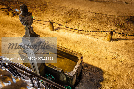 Drinking Fountain in Megeve At Night, French Alps