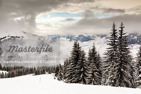 Downhill Ski Slope near Megeve in French Alps, France