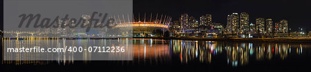 Vancouver BC Canada City Downtown Skyline NIght Scene Panorama