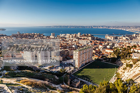 Aerial View of Marseille City and its Harbor, France