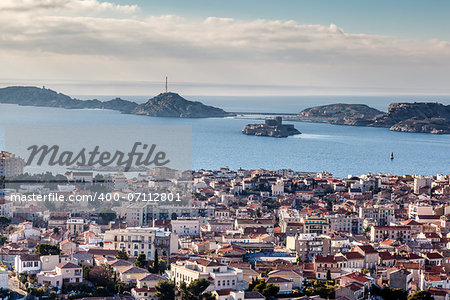 Aerial View of Marseille City and Islands in Background, France