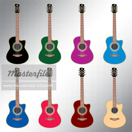 vector set of colored acoustic guitar for design