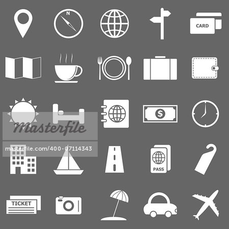 Travel icons on gray background, stock vector