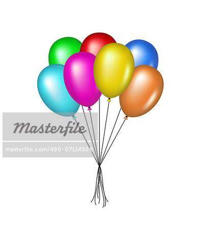 Multicolored glossy balloons for celebration on white background