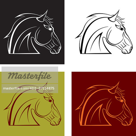 set of multi-colored horse's head. Vector illustration
