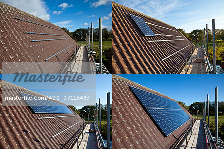 Series of photos showing solar panels being fitted.