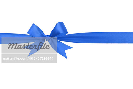 handmade blue ribbon bow horizontal border, isolated
