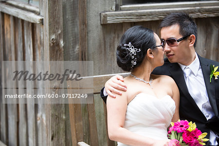 Portrait of Bride and Groom Outdoors, Toronto, Ontario, Canada