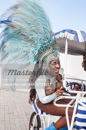 Samba dancer riding cart, Rio De Janeiro, Brazil