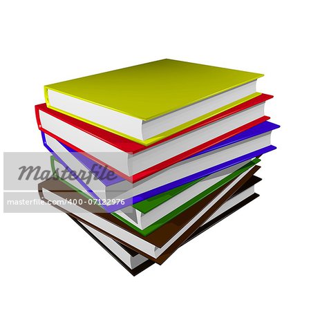 Stack of colorful books over white