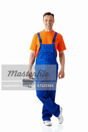 Plumber in uniform on a white background