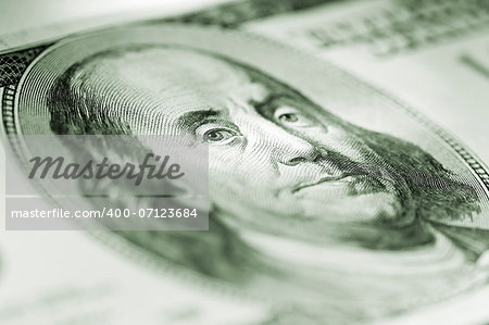 Portrait of Benjamin Franklin on the hundred dollar bill