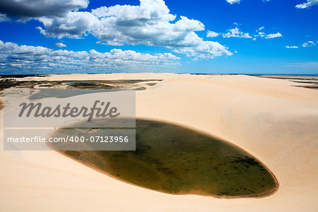 sand dune with oasis lagoon of tatajuba near jericoacoara in ceara state in brazil