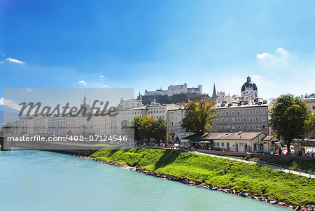 View of the city salzburg and Salzach river, Austria