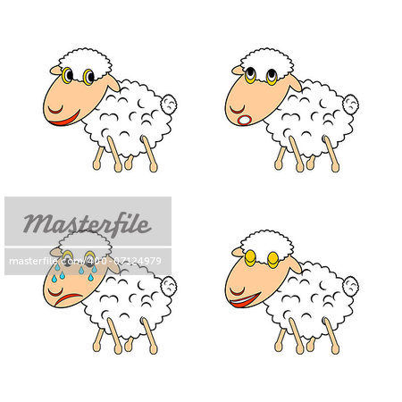 A funny sheep expressing different emotions. Vector-art illustration on a white background